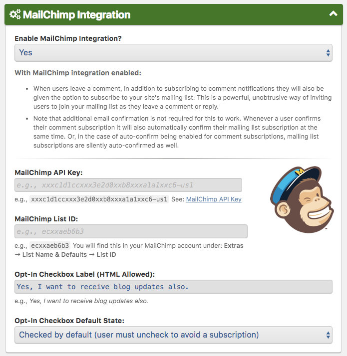Comment Mail - MailChimp Integration Options