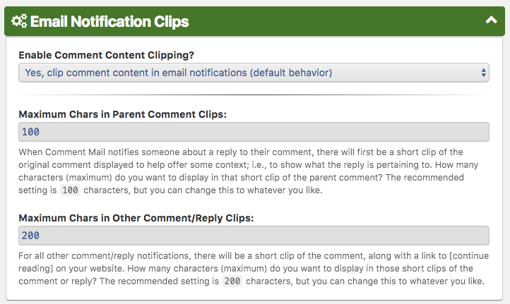 Comment Mail: Email Notification Comment Clipping Enabled
